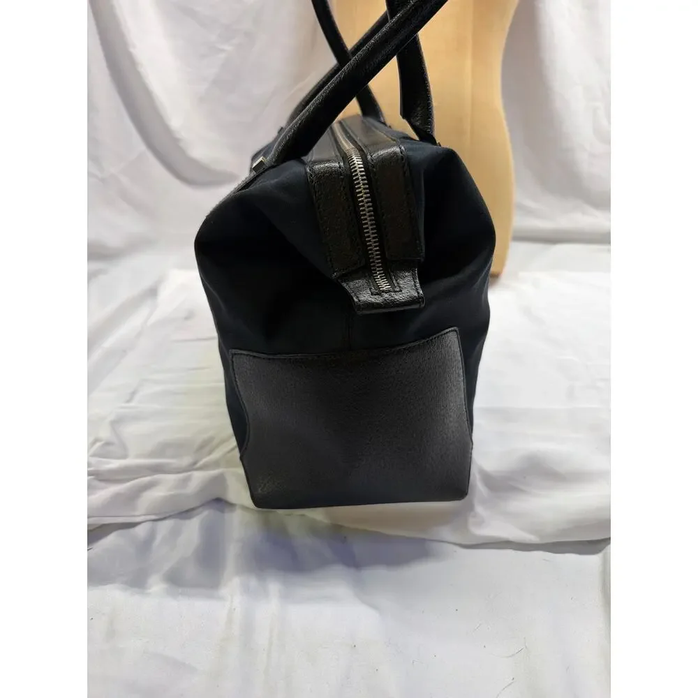 Salvatore Ferragamo Vintage Black Nylon Leather Trim Zip Top Shoulder Bag